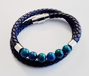 【送料無料】ブレスレット アクセサリ― ラップブレスレットorigin blue wrap leather bracelet with blue beads elegant with metal clasp