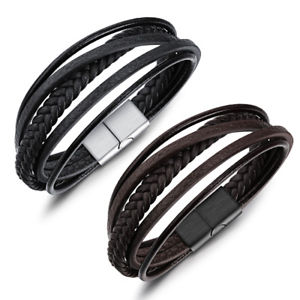 【送料無料】ブレスレット　アクセサリ―　ブレスレットラップmensブレスレットleather bracelet magneticclasp cowhide braided multilayer wrap mens bracelet
