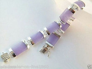 【送料無料】ブレスレット　アクセサリ―　925スターリングリンクnatural purple jade 925 sterling silver fortune clasp link bracelet