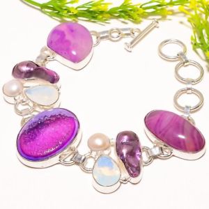 【送料無料】ブレスレット　アクセサリ―　ピンクレースブレスレットpink lace agate, opalite gemstone fashion jewelry bracelet 78 sb1004
