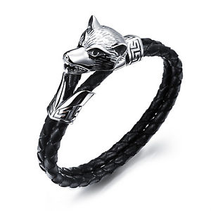 【送料無料】ブレスレット　アクセサリ―　ステンレスオオカミホリデー826genuine leather stainless steel biker wolf heads bracelet holiday gift 826