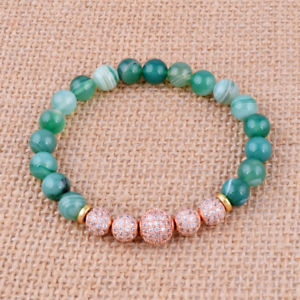 【送料無料】ブレスレット　アクセサリ―　8mmジルコンラウンドブレスレットジュエリー8mm natural green stripe agate zircon round beaded stretch bracelet jewelry gift
