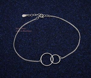 【送料無料】ブレスレット　アクセサリ―　スターリングシルバーシンプルチェーンブレスレット925 sterling silver simple double circle charm chain bracelet for women a2625