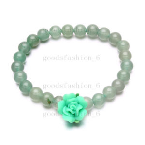 【送料無料】ブレスレット　アクセサリ―　ビードポリマーブレスレット5ps 8mm natural green agate gemstone beads flower polymer clay stretchy bracelet
