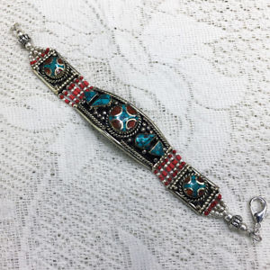 【送料無料】ブレスレット　アクセサリ―　ビンテージシルバーネパールチベットターコイズブレスレットvintage silver nepali tibetan turquoise bracelet