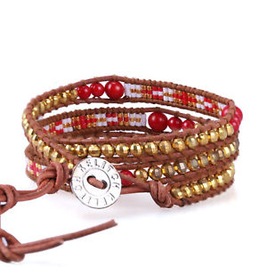 【送料無料】ブレスレット　アクセサリ―　3kelitchアカサンゴジュエリーkelitch friendship bracelet red coral gold bead 3 wrap bracelet handmade jewelry