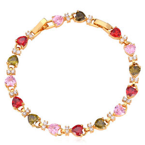【送料無料】ブレスレット　アクセサリ―　キャンディーカラーハートカットブレスレットロマンチックcandy color heart cut crystal bracelet gold plated romantic girls jewelry gift