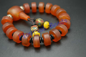 【送料無料】ブレスレット　アクセサリ―　マットレッドガラスマラマンブレスレットmatte red carnelian agate rondelle barrel beads mala mans bracelet jewelry