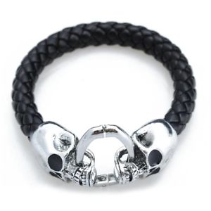 【送料無料】ブレスレット　アクセサリ―　×パンクブレスレット5xman’s alloy leather braided bracelet with skull punk c8a3