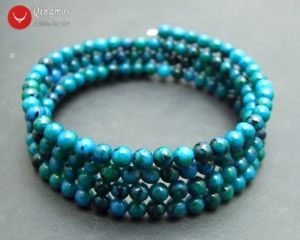 【送料無料】ブレスレット　アクセサリ―　スチールワイヤラップブレスレット45mm round green natural chrysocol steel wire wrap bracelet for women jewelry