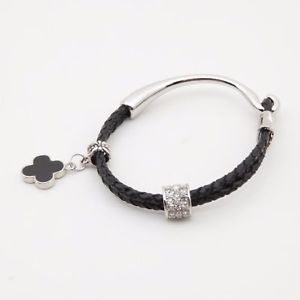 【送料無料】ブレスレット　アクセサリ―　ラインストーン4クローバブレスレットwomen rhinestone wheel four clover charm fashion leather bracelet