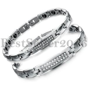 【送料無料】ブレスレット　アクセサリ―　シルバートーンステンレスゴルフブレスレットmen women silver tone stainless steel magnetic shiny cz inlaid golf bracelet