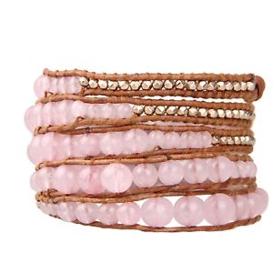 【送料無料】ブレスレット　アクセサリ―　ピンクミックスゴールドビーズブレスレットチェーンカフラップunique pink agate mix gold beaded 5 wrap bracelets chain cuff friendship gifts