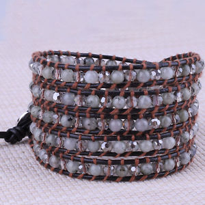【送料無料】ブレスレット　アクセサリ―　ハンドメイドブレスレットレザーチェーンチェーンクリスタルhandmade 5 wrap bracelet women men chain crystal labradorite on leather chain