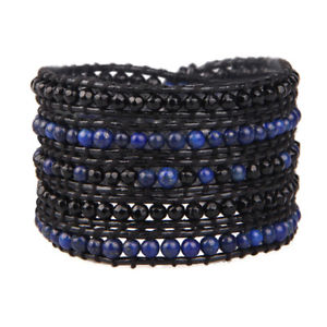 【送料無料】ブレスレット　アクセサリ―　オニキスラピスラズリブレスレットハンドメイドラップカフhigh quality onyx lapis lazuli 5 wrap bracelet handmade charm cuff women jewelry