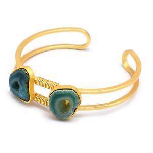 【送料無料】ブレスレット　アクセサリ―　イエローゴールドメッキユニークブレスレット22k yellow gold plated druzy single gemstone handmade unique bracelets jewelry