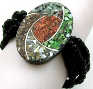 【送料無料】ブレスレット　アクセサリ―　モザイクレッドコーラルシーシェルビーズストレッチブレスレット18 mosaic red coral sea shells bead stretch bracelet 69 adjustable ; ea321