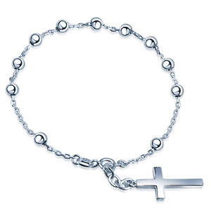【送料無料】ブレスレット　アクセサリ―　スターリングシルバービーズストランドシンプルクロスブレスレットwomen 925 sterling silver beads strand simple cross charm adjustable bracelets