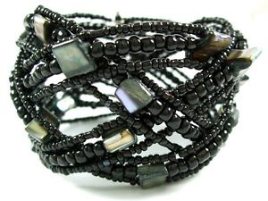 【送料無料】ブレスレット　アクセサリ―　アワビシェルシードワイヤーカフブレスレットビーズ18 abalone shell seed beads memory wire cuff bracelet 68 adjustable ; ga163