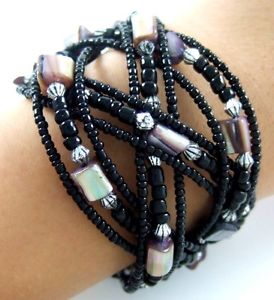 【送料無料】ブレスレット　アクセサリ―　アワビシェルシードワイヤーカフブレスレットビーズ；18 abalone shell seed beads memory wire cuff bracelet 68 adjustable ; fa088