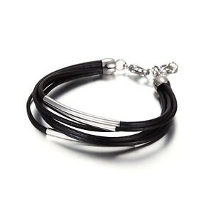 【送料無料】ブレスレット　アクセサリ―　ステンレススチールレザーストランドリンクブレスレットwisticjewelry stainless steel leather strand link bracelet