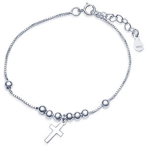 【送料無料】ブレスレット　アクセサリ―　スターリングシルバービーズクロスブレスレットチェーンwomen fine 925 sterling silver beads cross charm adjustable hand bracelet chain