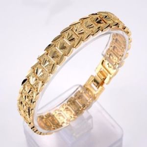 【送料無料】ブレスレット　アクセサリ―　イエローゴールドブレスレットチェーンリンク18k yellow gold filled bracelet menwomen gf 11mm wide chain 8link jewelry gift