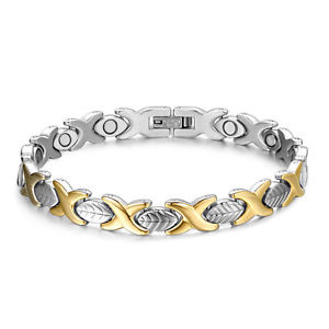 【送料無料】ブレスレット　アクセサリ―　ステンレススチールリーフリンクブレスレットゴールドシルバーwomens magnetic therapy stainless steel leaf infinity link bracelet gold silver