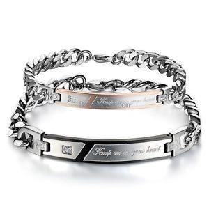 【送料無料】ブレスレット　アクセサリ―　カップルステンレススチールチェーンバレンタインブレスレットkeep me in your heart couple stainless steel chain love valentine bracelet