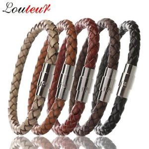 【送料無料】ブレスレット　アクセサリ―　ブレスレットステンレススチールlouleur 100 genuine braided leather bracelet men women stainless steel magn