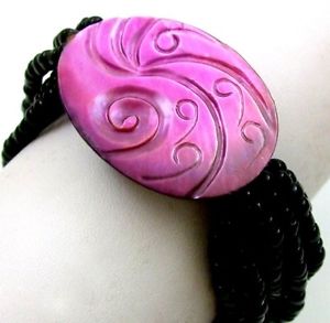 【送料無料】ブレスレット　アクセサリ―　パールシェルストレッチブレスレットｆａ16oval purple mother of pearl shell stretch bracelet 69 adjustable fa303