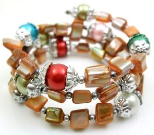 【送料無料】ブレスレット　アクセサリ―　パウアアワビシェルガラスビーズストランドカフブレスレット12 paua abalone shell glass beads strand cuff bracelet 68 adjustable ;ga101
