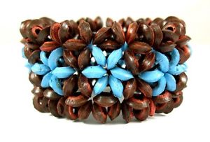 【送料無料】ブレスレット　アクセサリ―　ココナッツビーズストレッチカフブレスレットflower coconut wood beads stretch cuff bracelet 68 stretchable jewelry ba204