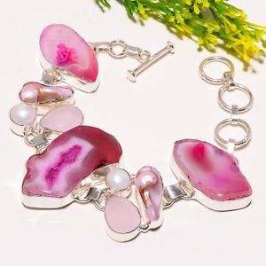 【送料無料】ブレスレット　アクセサリ―　ピンクブレスレットpink geode druzy biwa pearl gemstone fashion jewelry bracelet sb1707