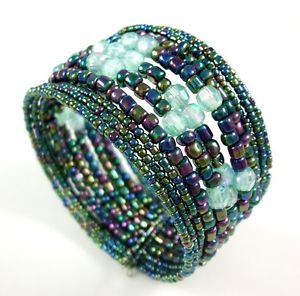 【送料無料】ブレスレット　アクセサリ―　シードビーズワイヤーカフブレスレット16 rainbow color seed beads memory wire cuff bracelet 68 adjustable; fa068