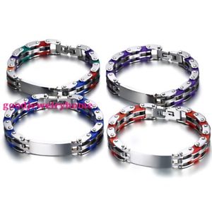 【送料無料】ブレスレット　アクセサリ―　ステンレススチールシリコンストライプバイクチェーンブレスレット multicolor women mens stainless steel silicone stripe bike chain bracelets