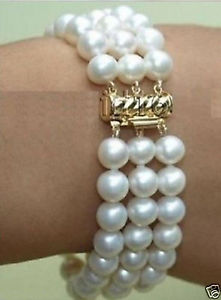 【送料無料】ブレスレット　アクセサリ―　アコヤホワイトパールブレスレットcharming 3 row 89mm akoya white pearl bracelet 75 aaa