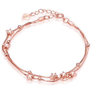 【送料無料】ブレスレット　アクセサリ―　スターリングシルバースタービーズブレスレットローズゴールドwomen girl 925 sterling silver star beads charm double strand bracelet rose gold