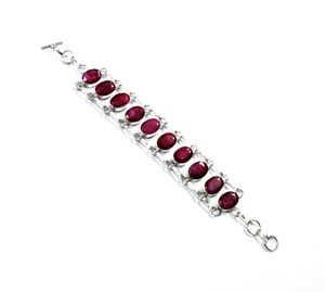 【送料無料】ブレスレット　アクセサリ―　ルビーカットブレスレットnatural rich red ruby oval cut gemstone 925 silver plated bracelet