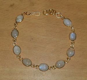 【送料無料】ブレスレット　アクセサリ―　ムーンストーンブレスレットwhite rainbow flashy moonstone gemstone gold plated bracelet