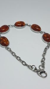 【送料無料】ブレスレット　アクセサリ―　オレンジステンレススチールチェーンブレスレットamber color ovals stainless steel chain bracelet