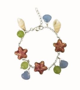 【送料無料】ブレスレット　アクセサリ―　ビーズチェーンブレスレットスターリングシルバーbeautiful seashells jade beads and starfishes chain bracelet 925 sterling silver