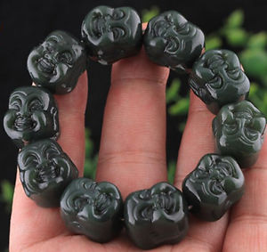 【送料無料】ブレスレット　アクセサリ―　ダークグリーンチェーンブレスレットbeautiful china jade chinese natural dark green jade buddha chain bracelet