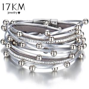 【送料無料】ブレスレット　アクセサリ―　メンbrブレスレット17km17km design fashion bead multiple layers charm bracelet for women men leather br