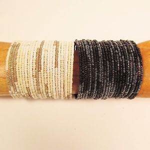 【送料無料】ブレスレット　アクセサリ―　ホワイトブラックワイドカラーブロックビーズカフハンドメイドブレスレットガラスビーズセット