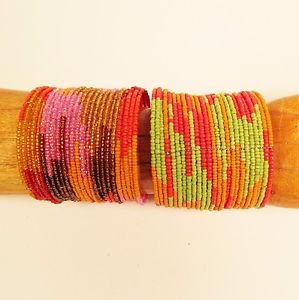 【送料無料】ブレスレット　アクセサリ―　カラーブロックビーズワイドカフハンドメイドブレスレットガラスビーズセット