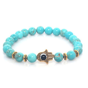 【送料無料】ブレスレット　アクセサリ―　マヤ wバッグhamsaコガモgold hand of hamsa bracelet teal marble lava stone by maya bracelets w bag