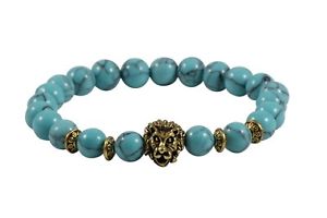 【送料無料】ブレスレット　アクセサリ―　マヤブレスレッツ wバッグライオンブレスレットコガモlion charm gold bracelet teal marble lava stone by maya bracelets w bag