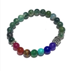 【送料無料】ブレスレット　アクセサリ―　チャクラヒーリングビーズブレスレットコケブレスレット7 chakra healing beaded bracelet moss agate gemstone bracelet jewelry