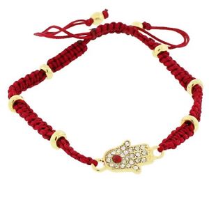 【送料無料】ブレスレット　アクセサリ―　イェローゴールドコードホワイトhamsawomensブレスレットyellow goldtone red cord white crystals hamsa evil eye womens girls bracelet